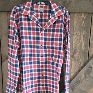 L.L. Bean Men's Red, Blue & White Plaid Button-Down Shirt